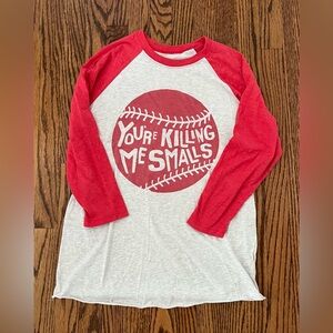 Red & Gray Women’s Baseball Graphic Tee - “You're Killing Me Smalls” sz Large